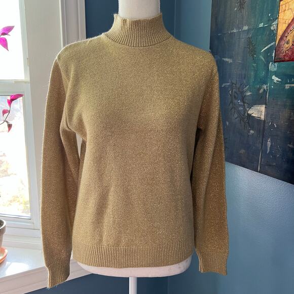 Willow Ridge Metallic‎ Gold Turtleneck Sweater Ribbed Knit Women’s Size Small S - Picture 1 of 8
